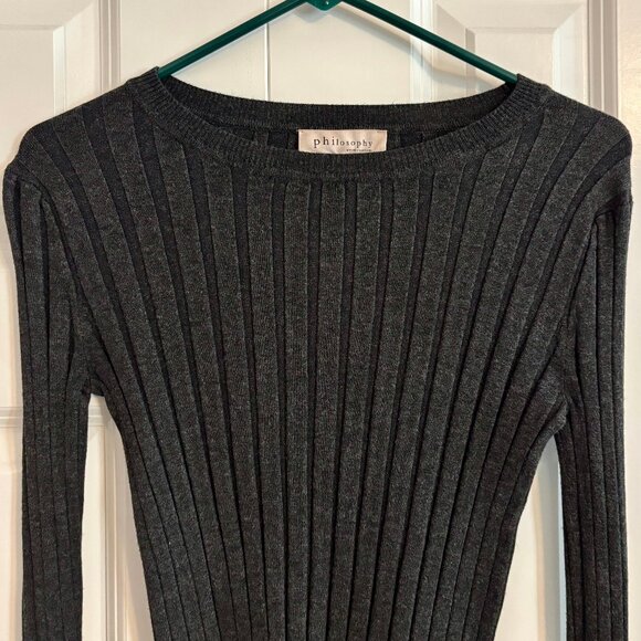 Philosophy Ribbed Knit Dark Gray Sweater Wom… - Picture 3 of 10